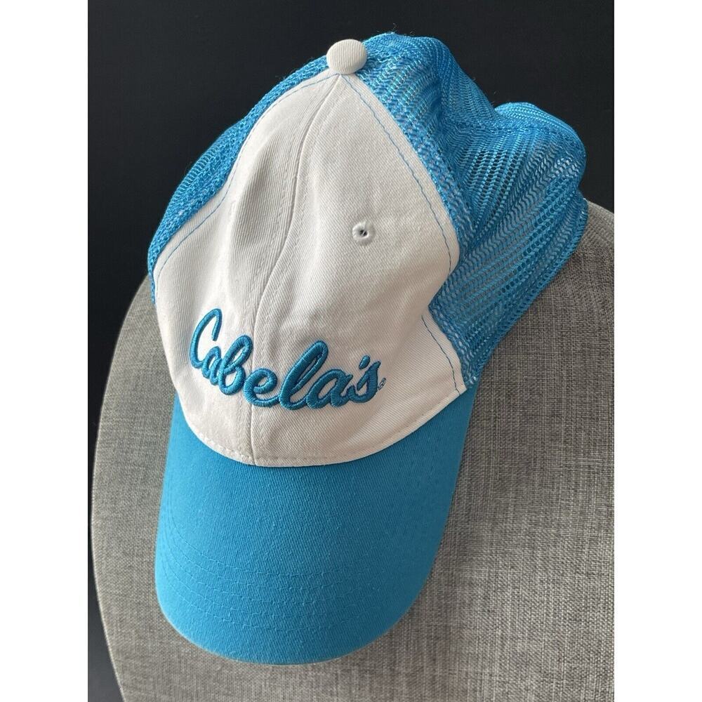 Cabela's Baseball Cap Hat One Size Blue White Embroidered Adjustable Strap